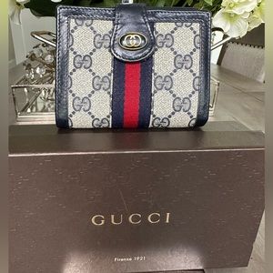GUCCI GG Navy Blue Monogram Bifold Wallet